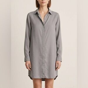 T ALEXANDER WANG Grey 100% Tencel Snap Front Long Sleeve Shirt Dress